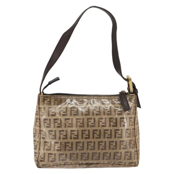 Fendi Handbags - FENDI Zucchino Canvas Hand Bag Enamel Brown Gold